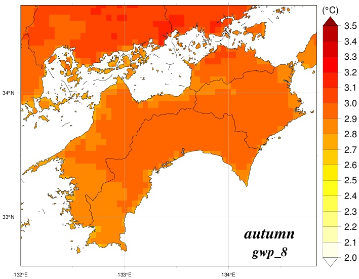 秋平均気温変化分布図のグラフ