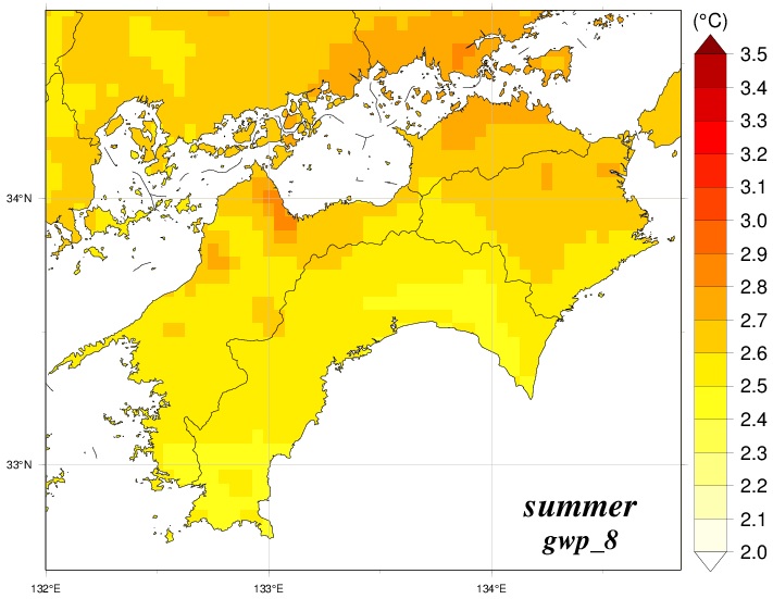 夏平均気温変化分布図のグラフ