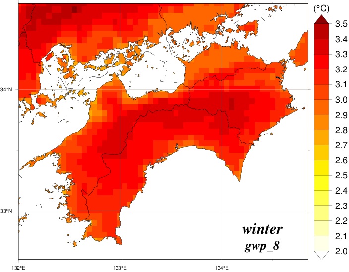 冬平均気温変化分布図のグラフ