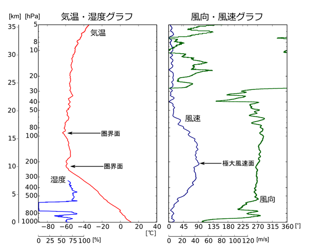 高層気象観測のグラフ例