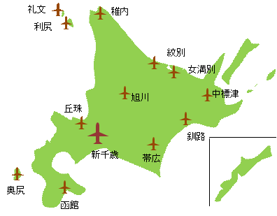 北海道の航空気象官署等配置図