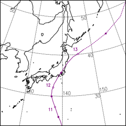 令和元年東日本台風の経路