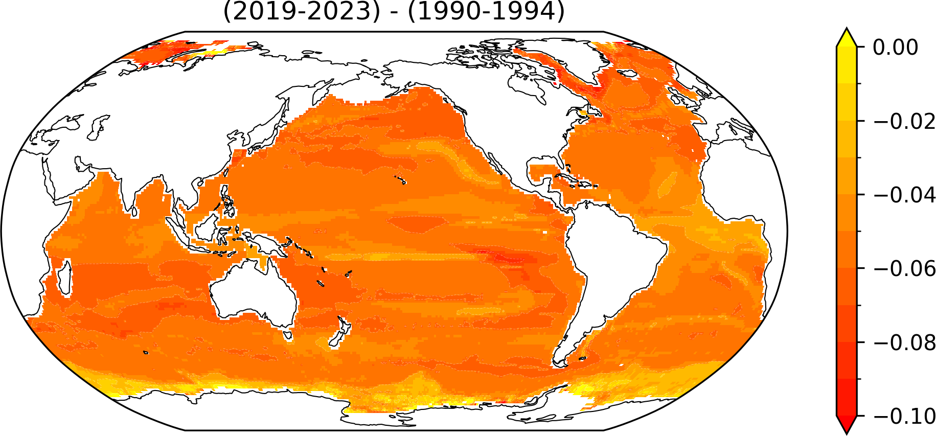 表面海水のpH変化量の水平分布を図で掲載