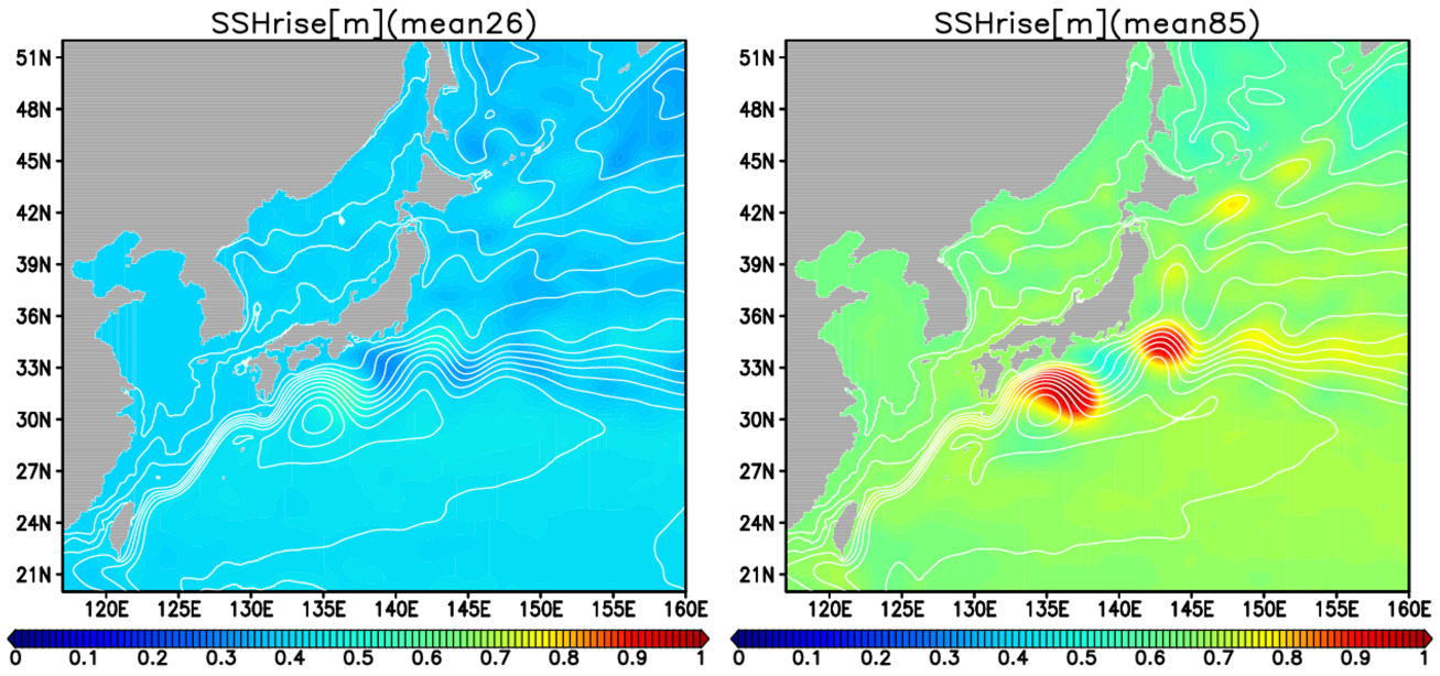 21世紀末における日本近海の海面水位（年平均）の20世紀末からの上昇幅の図を掲載しています