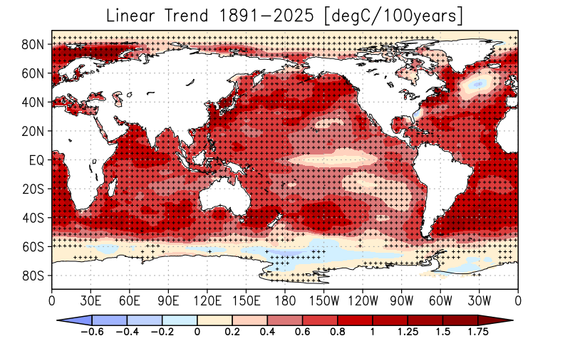長期変化傾向を世界地図で色別に表示している