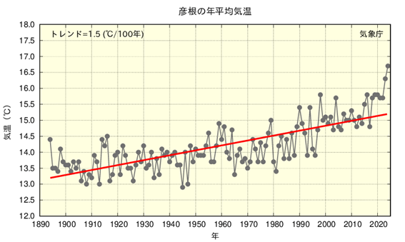 彦根の年平均気温