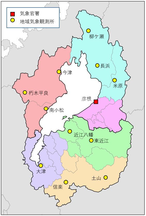 >滋賀県内の観測所配置図