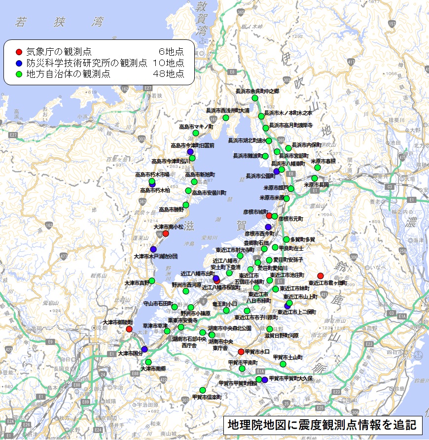 震度情報発表地点図の画像