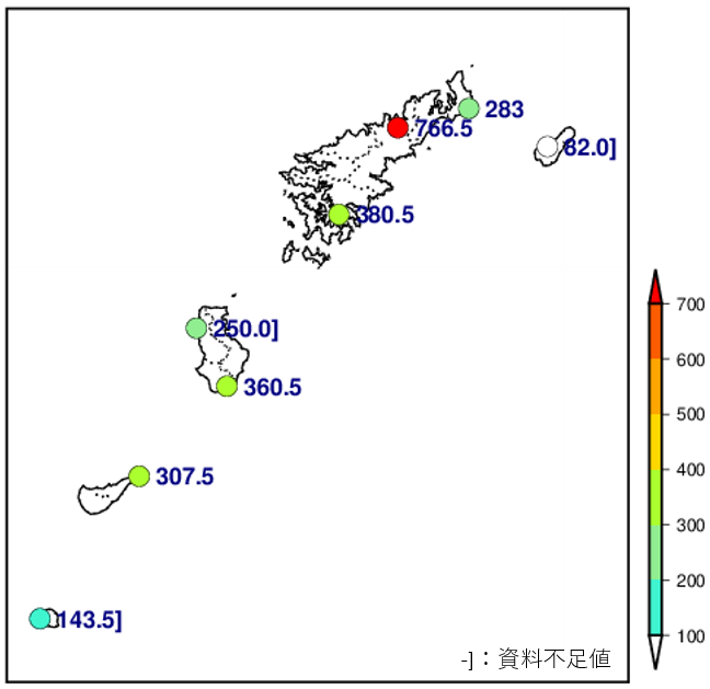 2010年10月18日から21日の降水量分布図