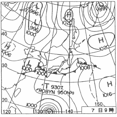 平成5年8月7日9時の天気図