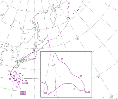 1996年台風第12号の経路図