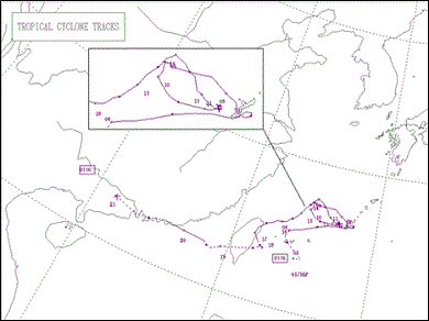 2001年台風第16号の経路図