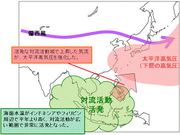 2013年7月から8月の大気の流れの模式図