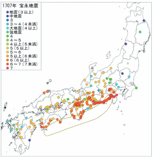 震度分布図（宝永地震）