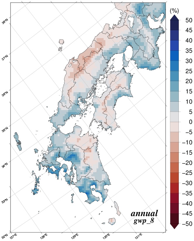 年降水量変化分布図のグラフ