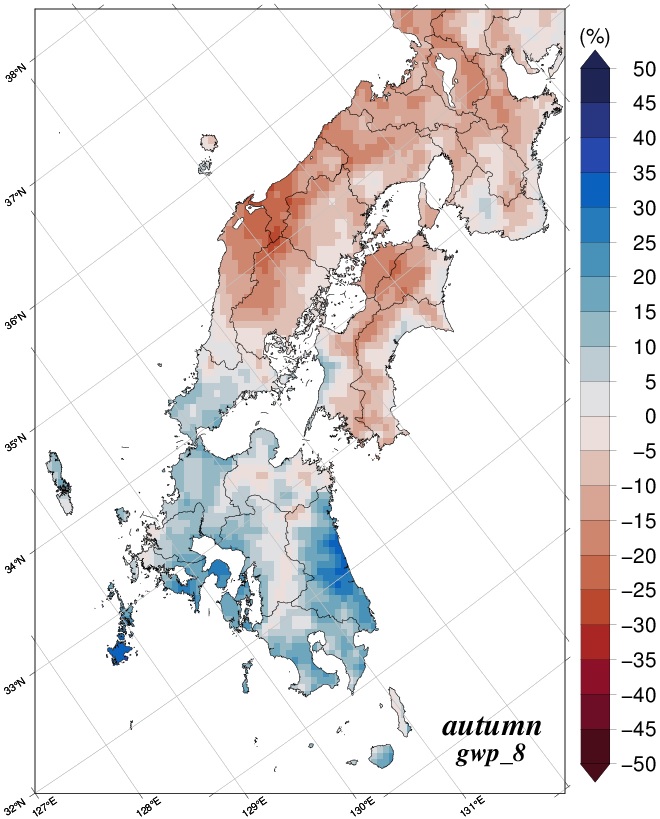 秋降水量変化分布図のグラフ