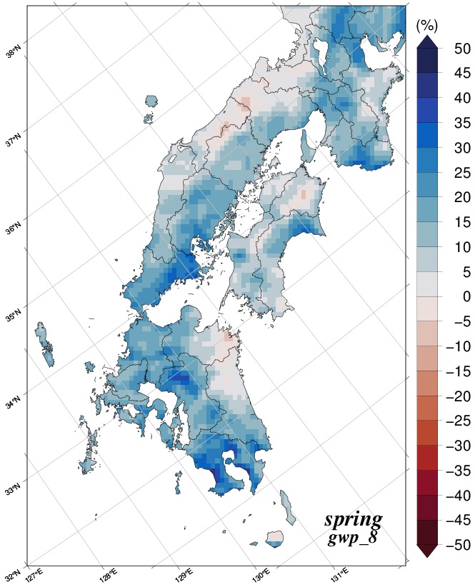 春降水量変化分布図のグラフ