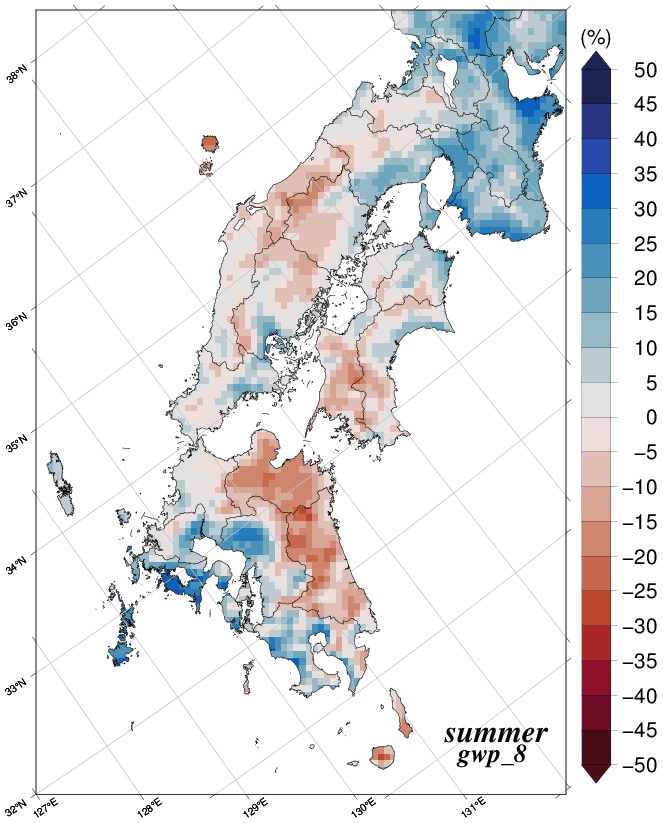 夏降水量変化分布図のグラフ