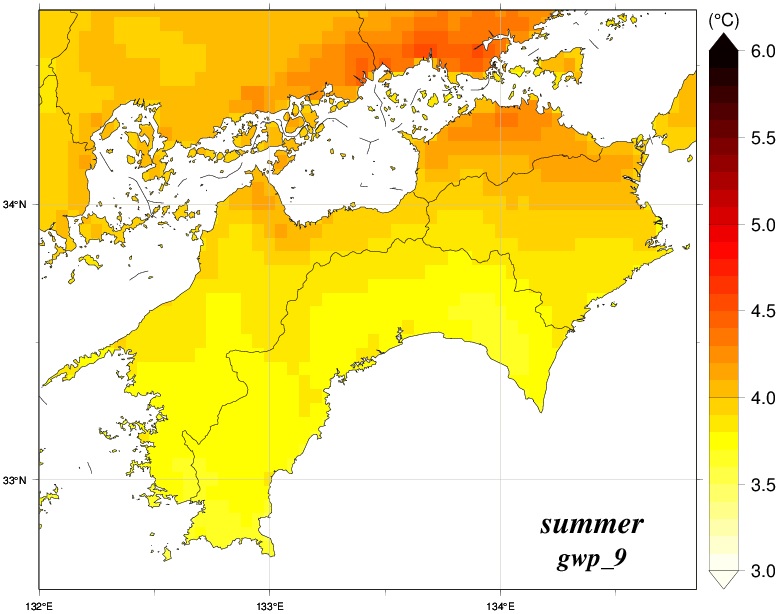 夏平均気温変化分布図のグラフ