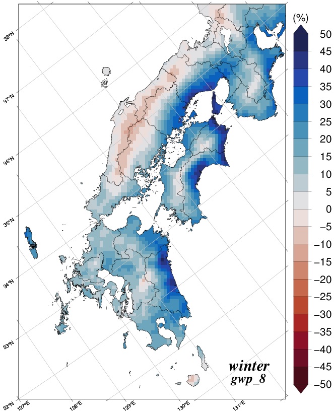 冬降水量変化分布図のグラフ