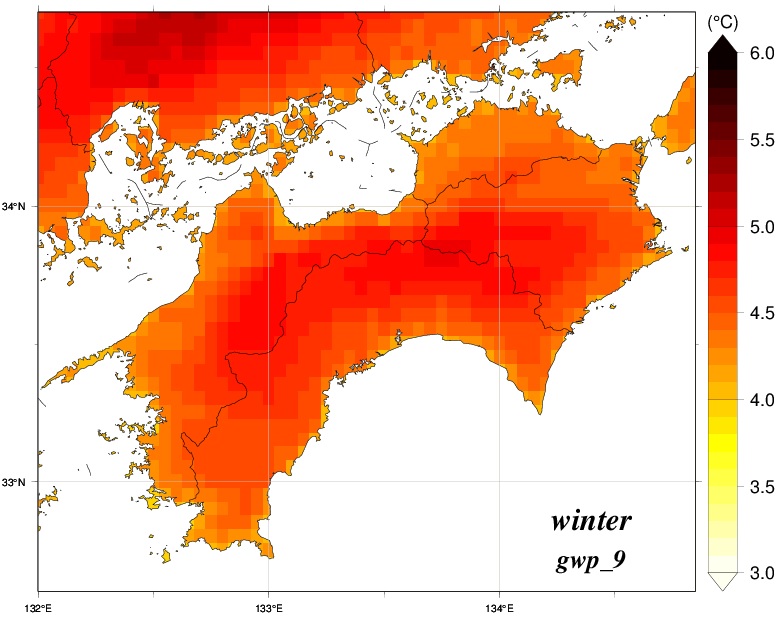 冬平均気温変化分布図のグラフ