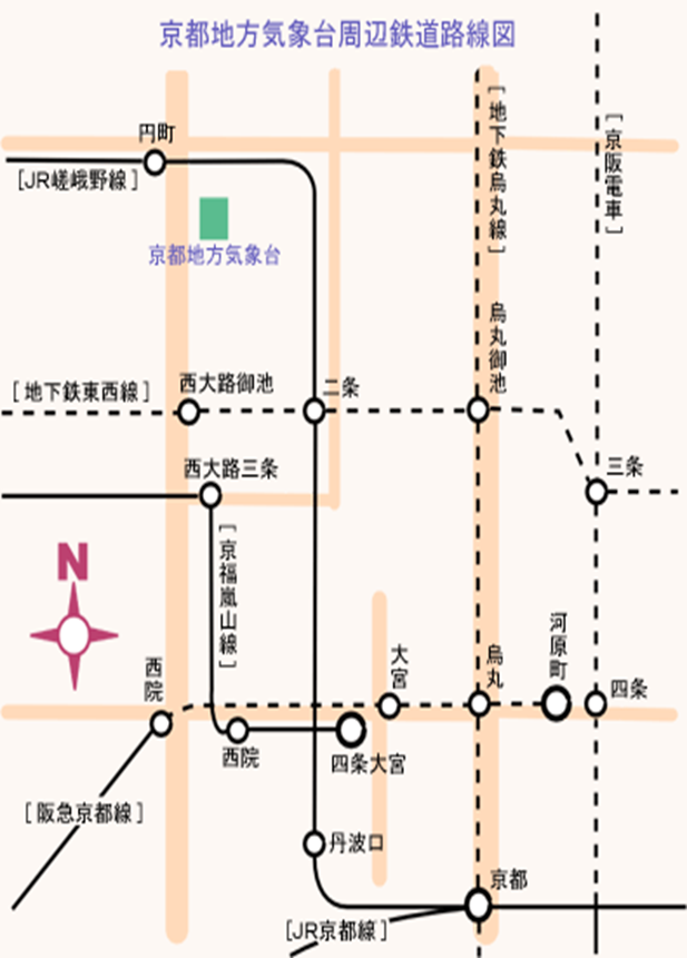 京都地方気象台周辺鉄道路線図