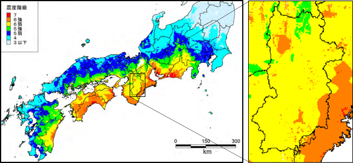 南海トラフ地震震度分布推計結果図