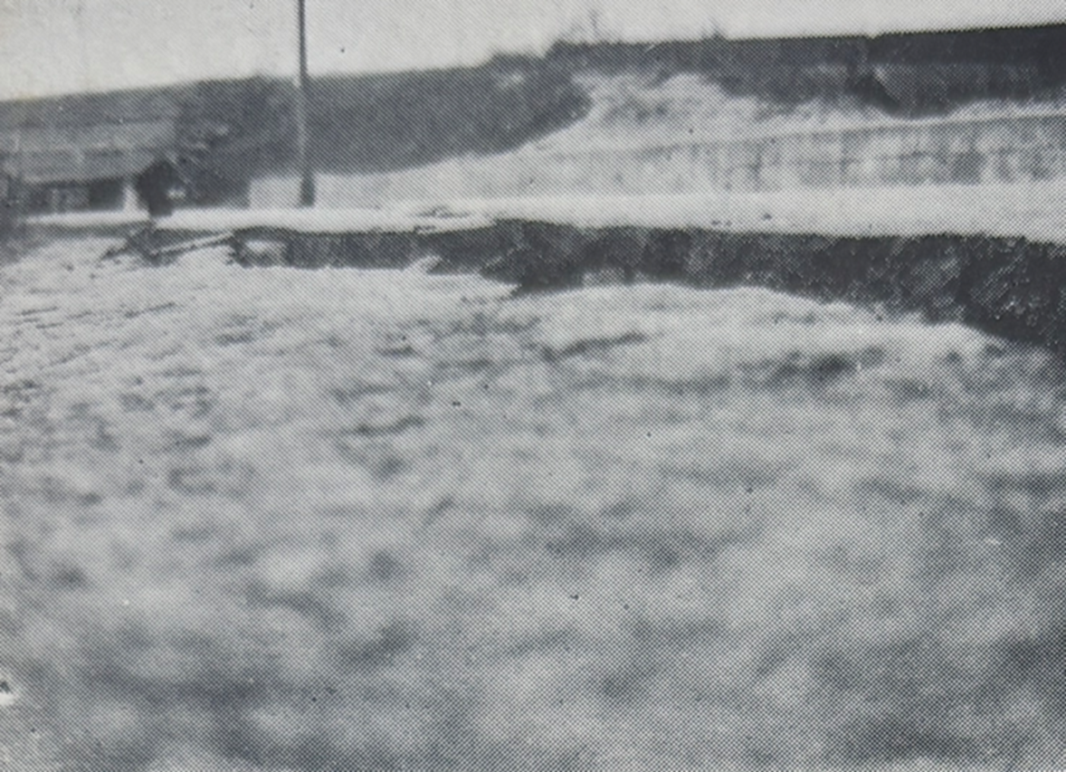 葛城川堤防の亀裂