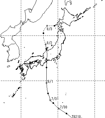 昭和57年台風第10号の経路図