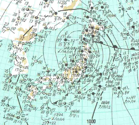 昭和56年（1981年）８月23日９時の天気図