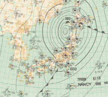 昭和36年(1961年)９月16日21時の天気図