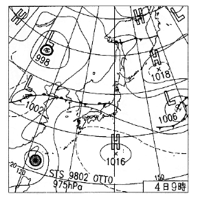 平成10年（1998年）8月4日9時の天気図