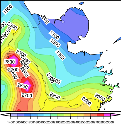 年平均降水量分布図 (統計期間1991～2020年)