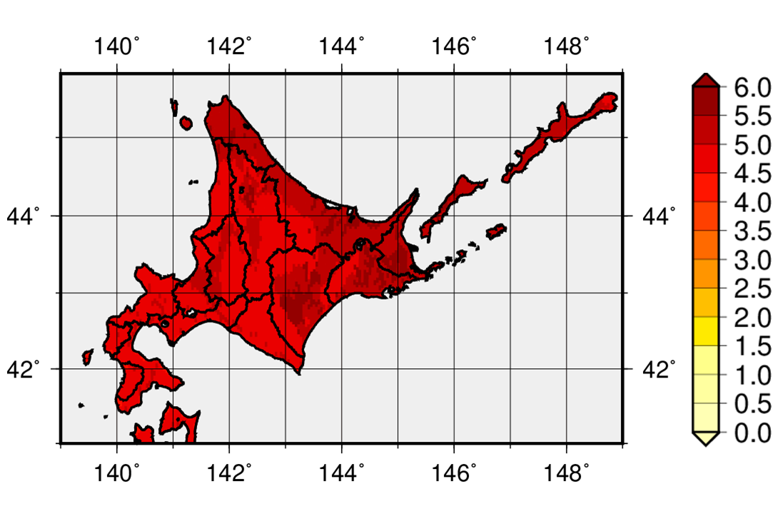 北海道地方の平均気温の変化（RCP8.5）