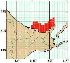 網走地方沿岸の速報値の海域図