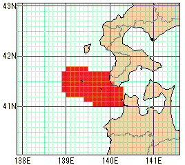 津軽海峡の西側の速報値の海域図