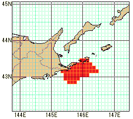 根室地方太平洋沿岸の速報値の海域図