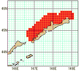 択捉島オホーツク海沿岸の速報値の海域図