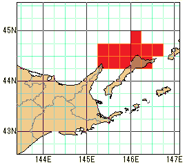 知床岬の東の再解析値の海域図