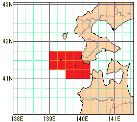 津軽海峡の西側の再解析値の海域図