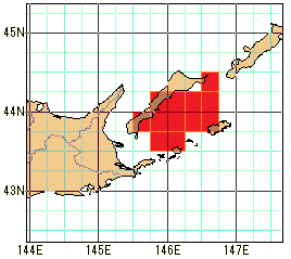 国後島南東沿岸の再解析値の海域図