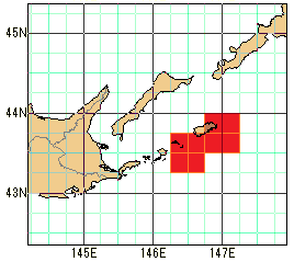 色丹島の南東側の再解析値の海域図