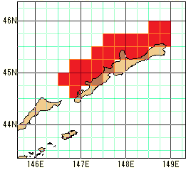 択捉島オホーツク海沿岸の再解析値の海域図