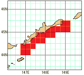 択捉島太平洋沿岸の再解析値の海域図