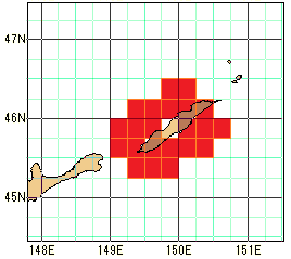 ウルップ島沿岸の再解析値の海域図