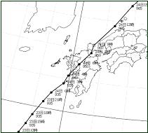 平成11年台風第18号経路図