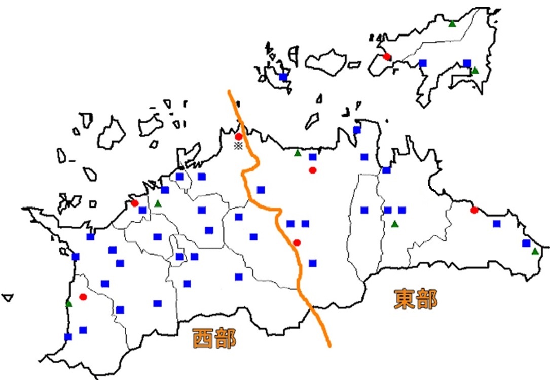 香川県の震度観測点分布図