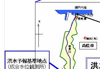 香東川洪水予報実施区域図
