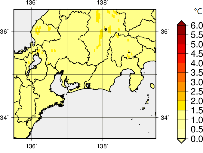 東海_平均気温予測分布RCP2.6