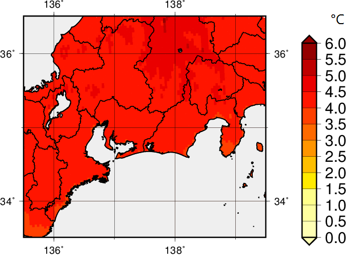 東海_平均気温予測分布RCP8.5